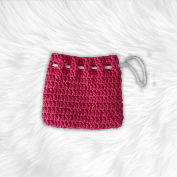 Pink Crochet Drawstring Pouch