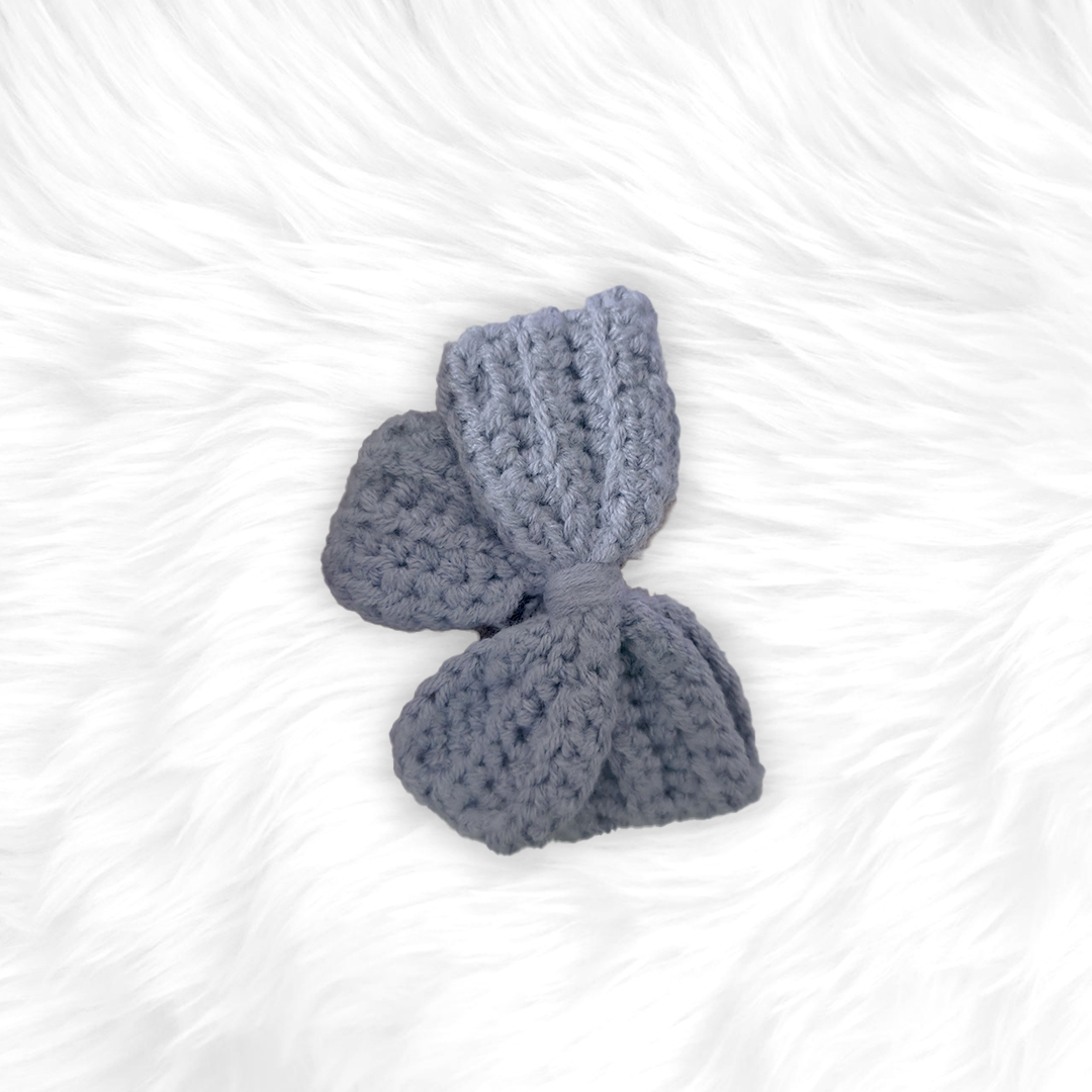 Handmade Grey Crochet Bow Hair Clip